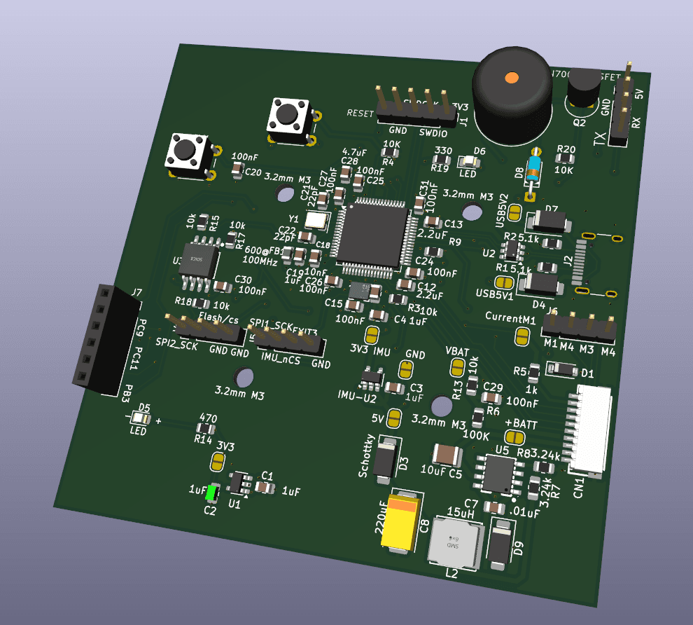 Custom Drone Flight Controller PCB 3D Angled View